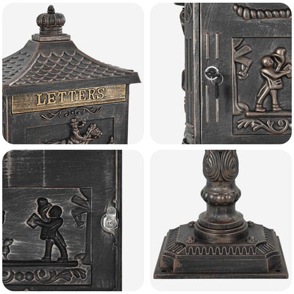 vidaXL Standing Mailbox Bronze 42.5 x 29.5 x 117 cm Cast Aluminum