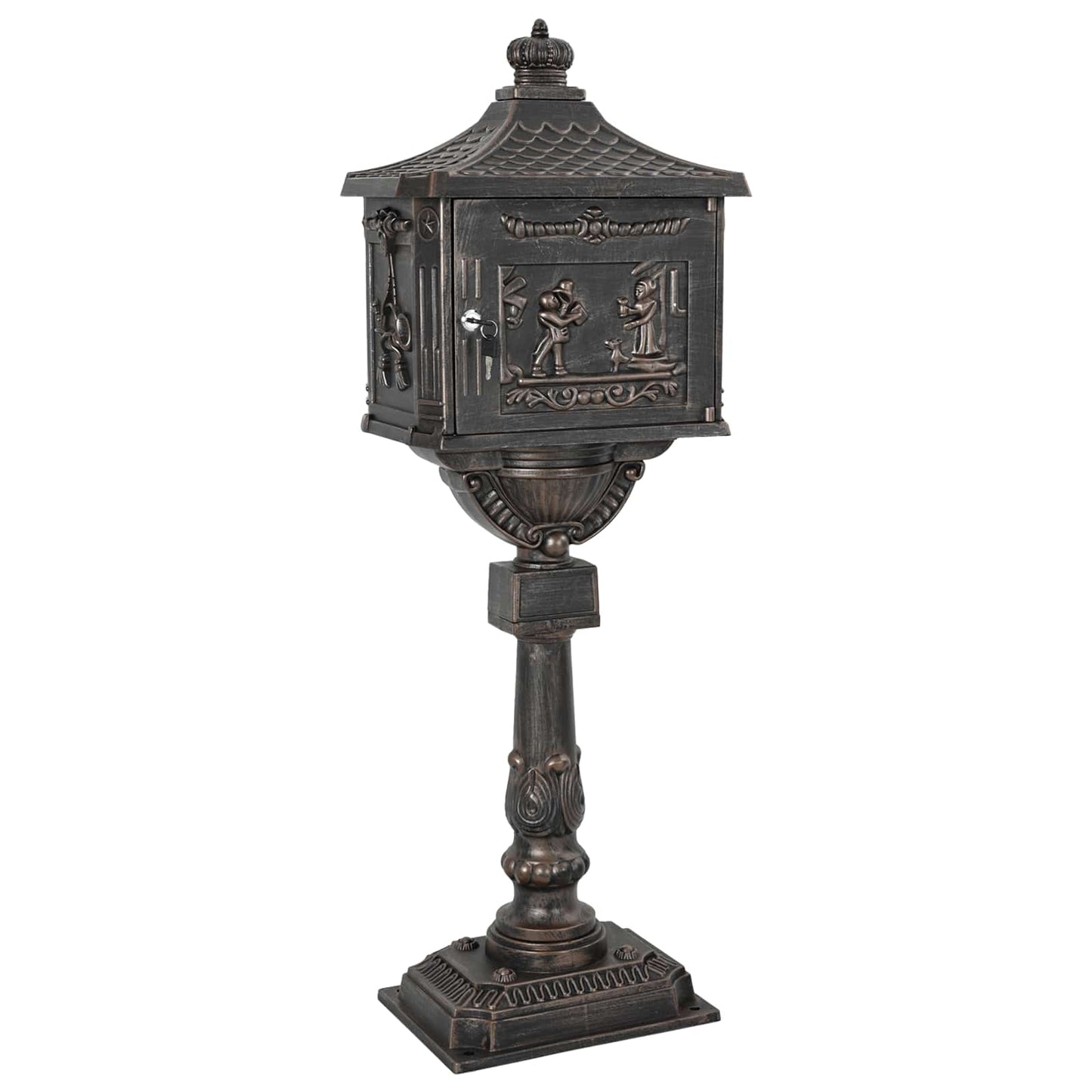 vidaXL Standing Mailbox Bronze 42.5 x 29.5 x 117 cm Cast Aluminum