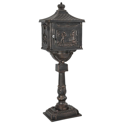 vidaXL Standing Mailbox Bronze 42.5 x 29.5 x 117 cm Cast Aluminum