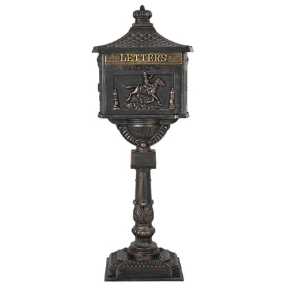 vidaXL Standing Mailbox Bronze 42.5 x 29.5 x 117 cm Cast Aluminum
