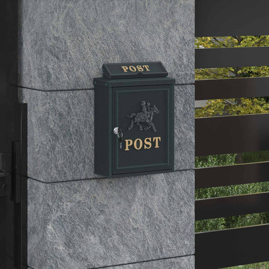 vidaXL Wall Mounted Mailbox Green 29 x 13 x 41 cm Cast Aluminum