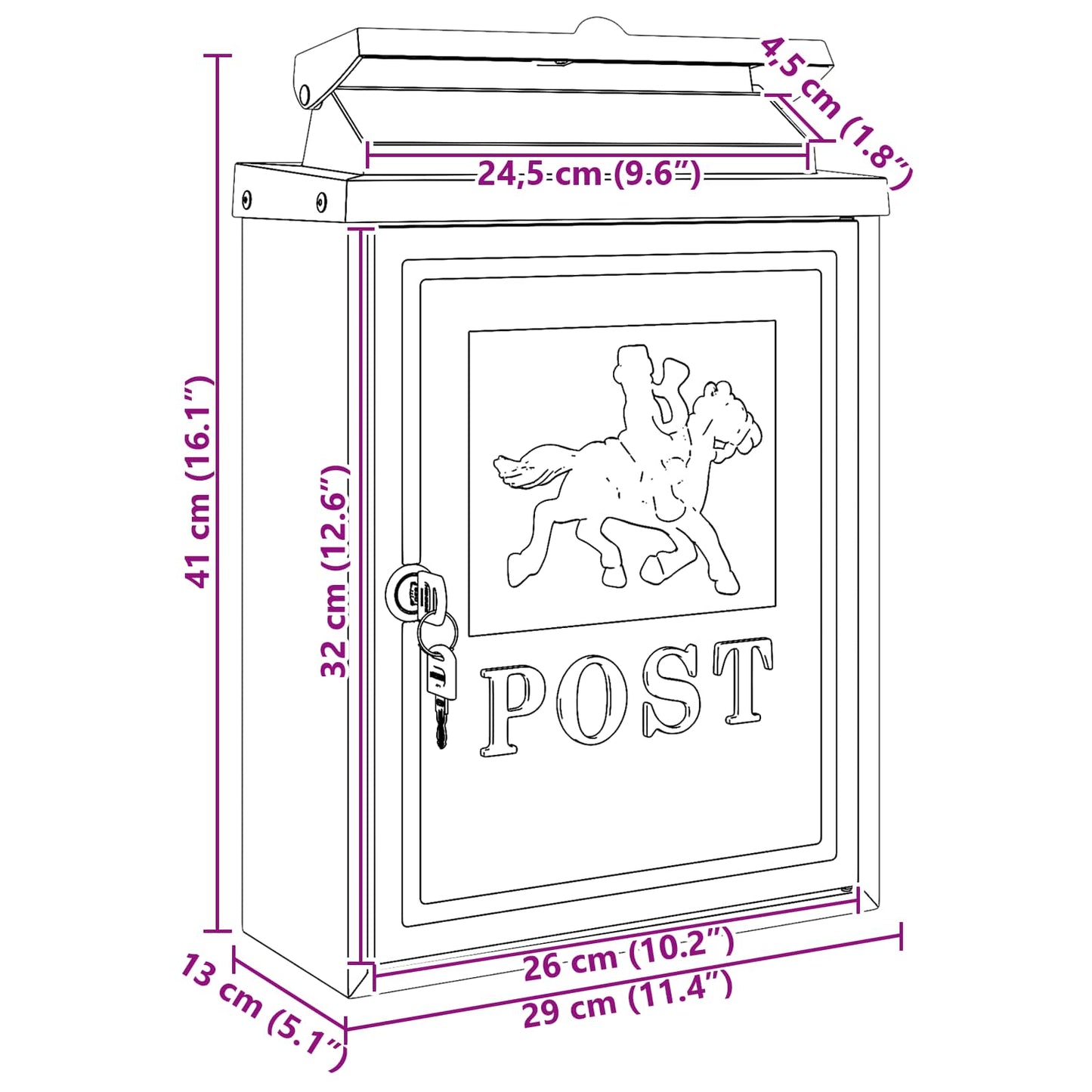 vidaXL Wall Mounted Mailbox Black 29 x 13 x 41 cm Cast Aluminum