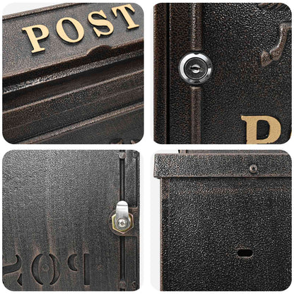 vidaXL Wall Mounted Mailbox Bronze 29 x 13 x 41 cm Cast Aluminum