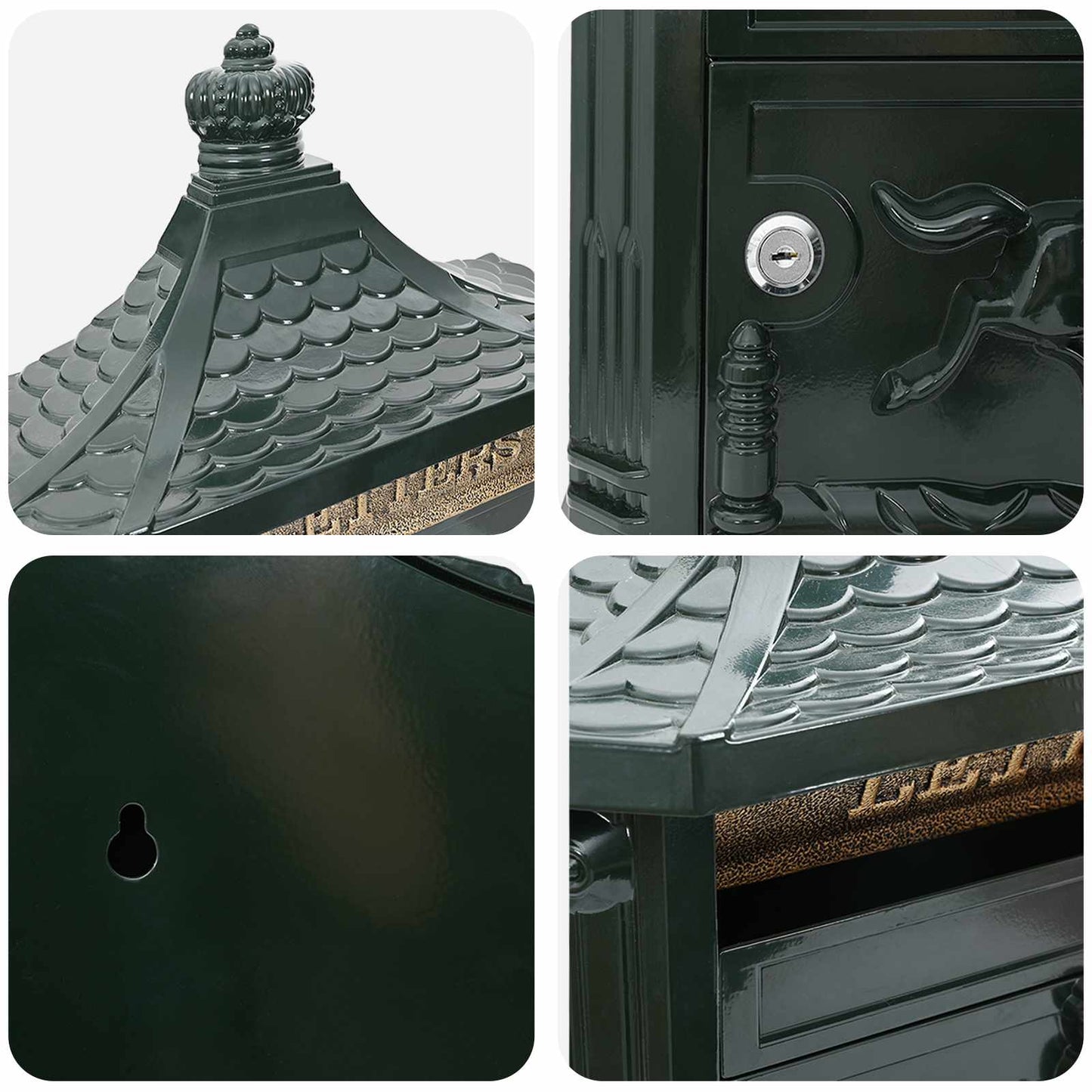 vidaXL Wall Mounted Mailbox Green 40.5 x 15.5 x 44 cm Cast Aluminum