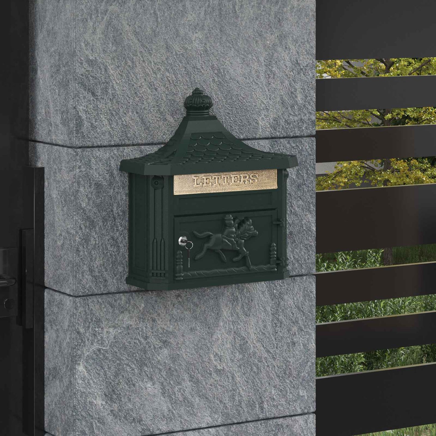 vidaXL Wall Mounted Mailbox Green 40.5 x 15.5 x 44 cm Cast Aluminum