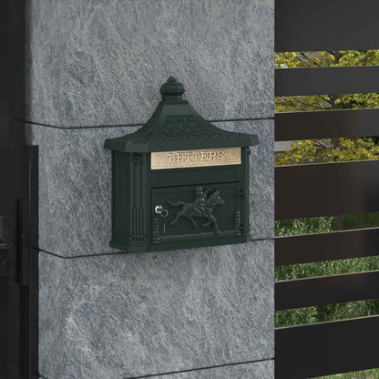 vidaXL Wall Mounted Mailbox Green 40.5 x 15.5 x 44 cm Cast Aluminum