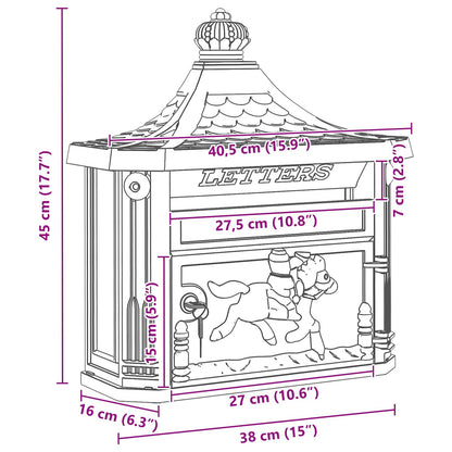 vidaXL Wall Mounted Mailbox Green 40.5 x 15.5 x 44 cm Cast Aluminum