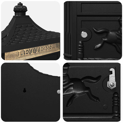 vidaXL Wall Mounted Mailbox Black 40.5 x 15.5 x 44 cm Cast Aluminum