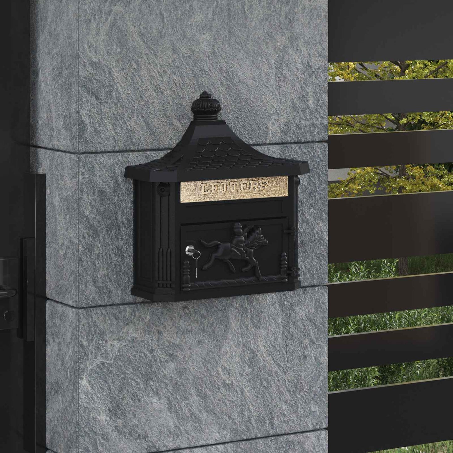 vidaXL Wall Mounted Mailbox Black 40.5 x 15.5 x 44 cm Cast Aluminum