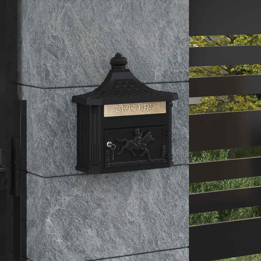 vidaXL Wall Mounted Mailbox Black 40.5 x 15.5 x 44 cm Cast Aluminum