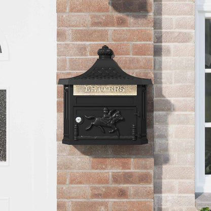 vidaXL Wall Mounted Mailbox Black 40.5 x 15.5 x 44 cm Cast Aluminum