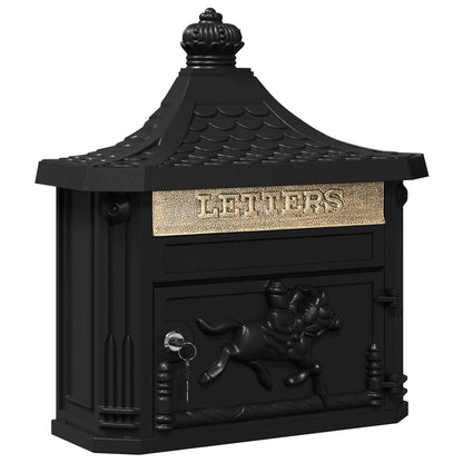 vidaXL Wall Mounted Mailbox Black 40.5 x 15.5 x 44 cm Cast Aluminum