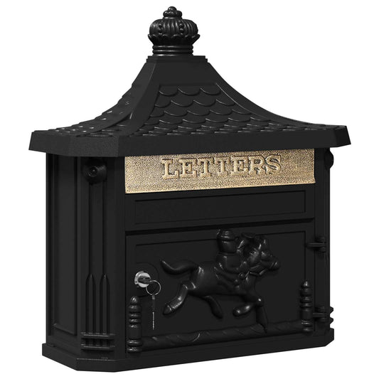 vidaXL Wall Mounted Mailbox Black 40.5 x 15.5 x 44 cm Cast Aluminum
