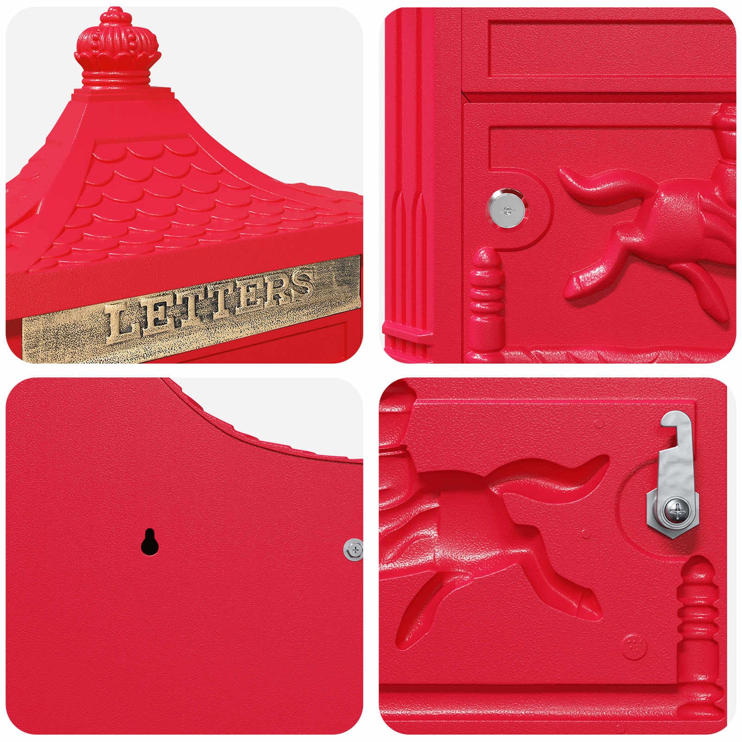 vidaXL Wall Mounted Mailbox Red 40.5 x 15.5 x 44 cm Cast Aluminum