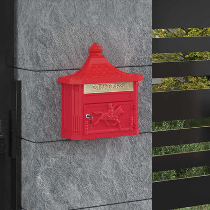 vidaXL Wall Mounted Mailbox Red 40.5 x 15.5 x 44 cm Cast Aluminum