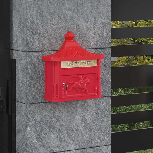 vidaXL Wall Mounted Mailbox Red 40.5 x 15.5 x 44 cm Cast Aluminum