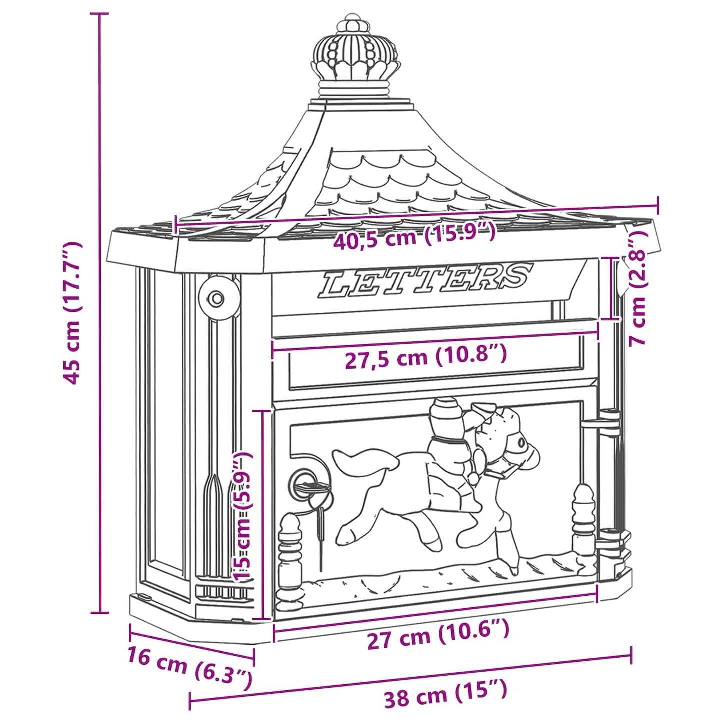 vidaXL Wall Mounted Mailbox Red 40.5 x 15.5 x 44 cm Cast Aluminum