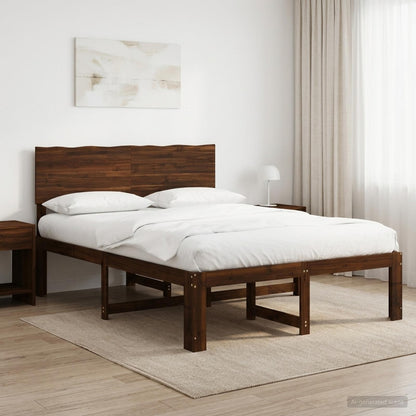 vidaXL Double Bed Frame with Headboard ROSTOCK Dark Brown 135 x 190 cm