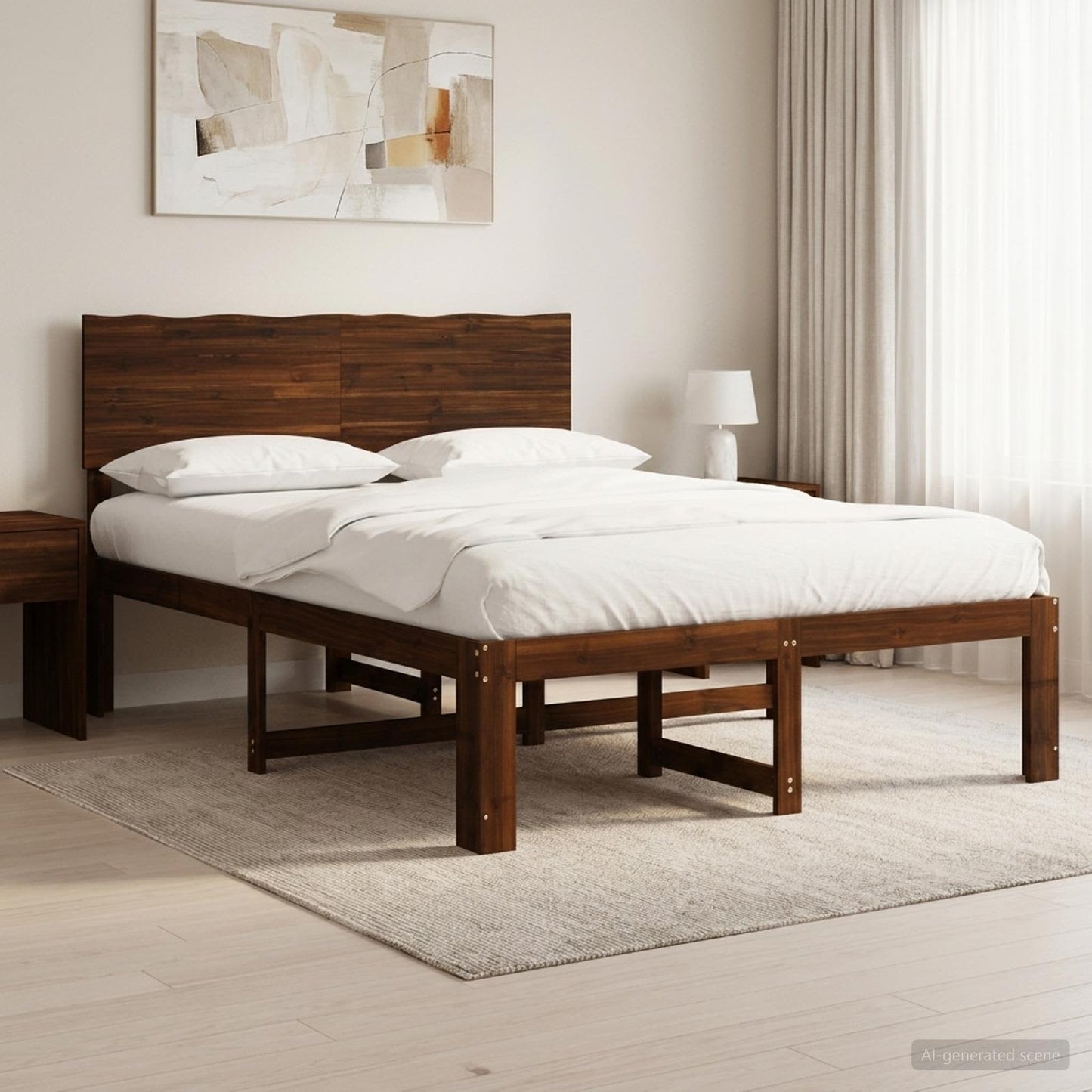 vidaXL Double Bed Frame with Headboard ROSTOCK Dark Brown 140 x 190 cm