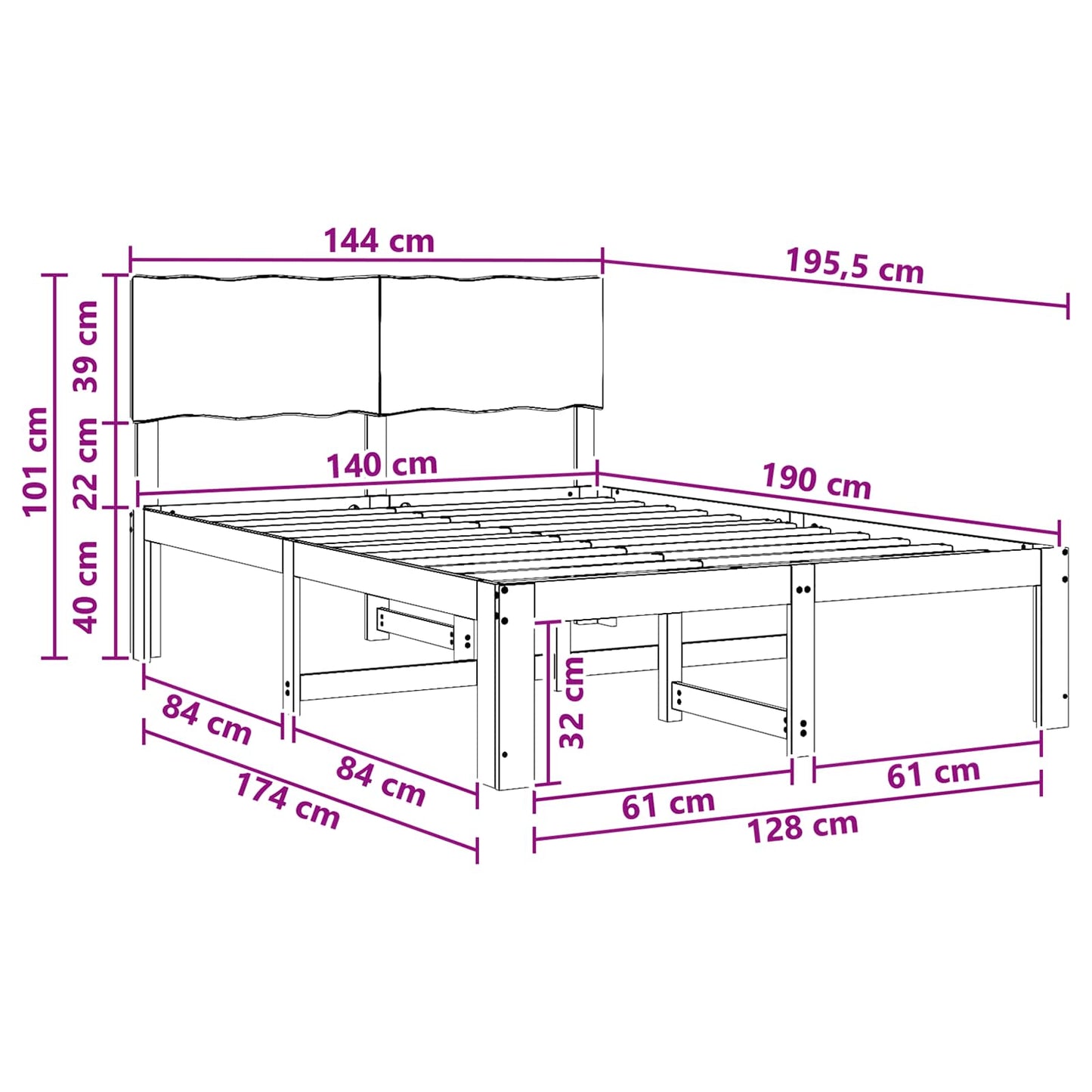 vidaXL Double Bed Frame with Headboard ROSTOCK Dark Brown 140 x 190 cm