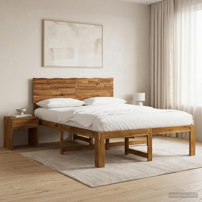 vidaXL Double Bed Frame with Headboard ROSTOCK Natural 140 x 190 cm
