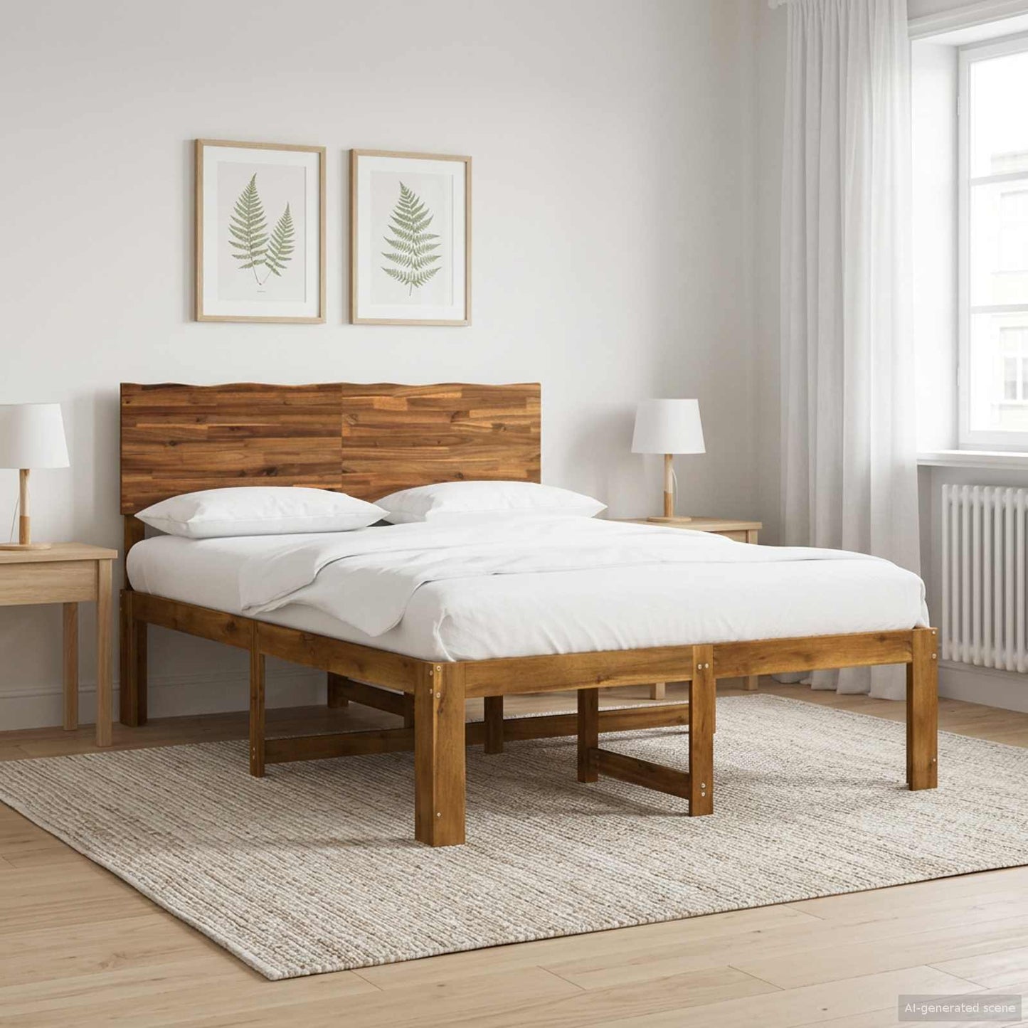 vidaXL Double Bed Frame with Headboard ROSTOCK Natural 140 x 200 cm