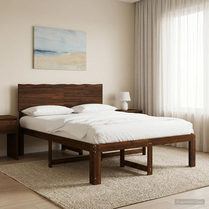vidaXL Double Bed Frame with Headboard ROSTOCK Dark Brown 150 x 200 cm