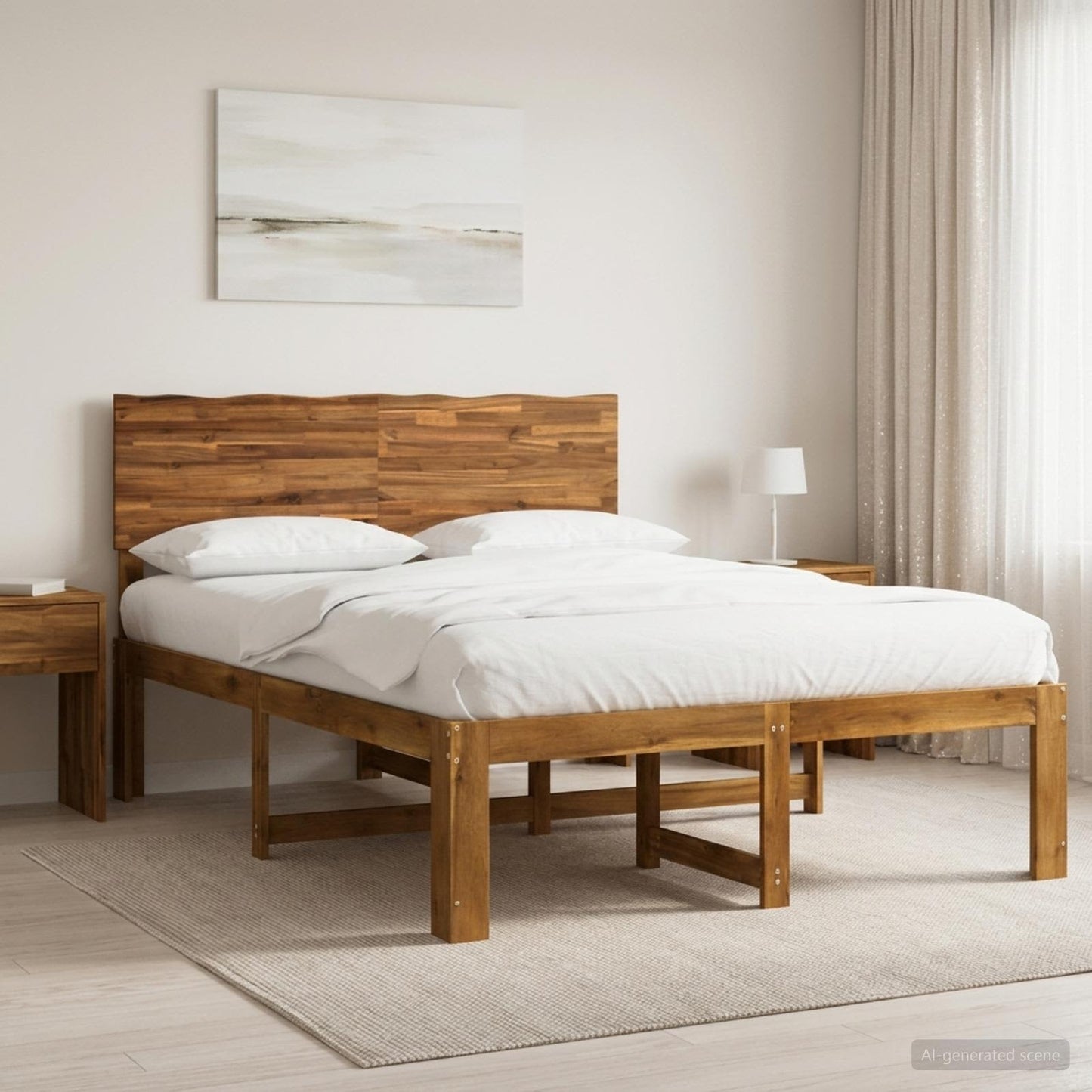 vidaXL Double Bed Frame with Headboard ROSTOCK Natural 150 x 200 cm