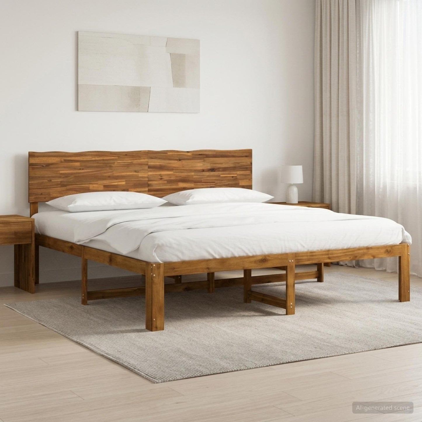 vidaXL Double Bed Frame with Headboard ROSTOCK Natural 180 x 200 cm
