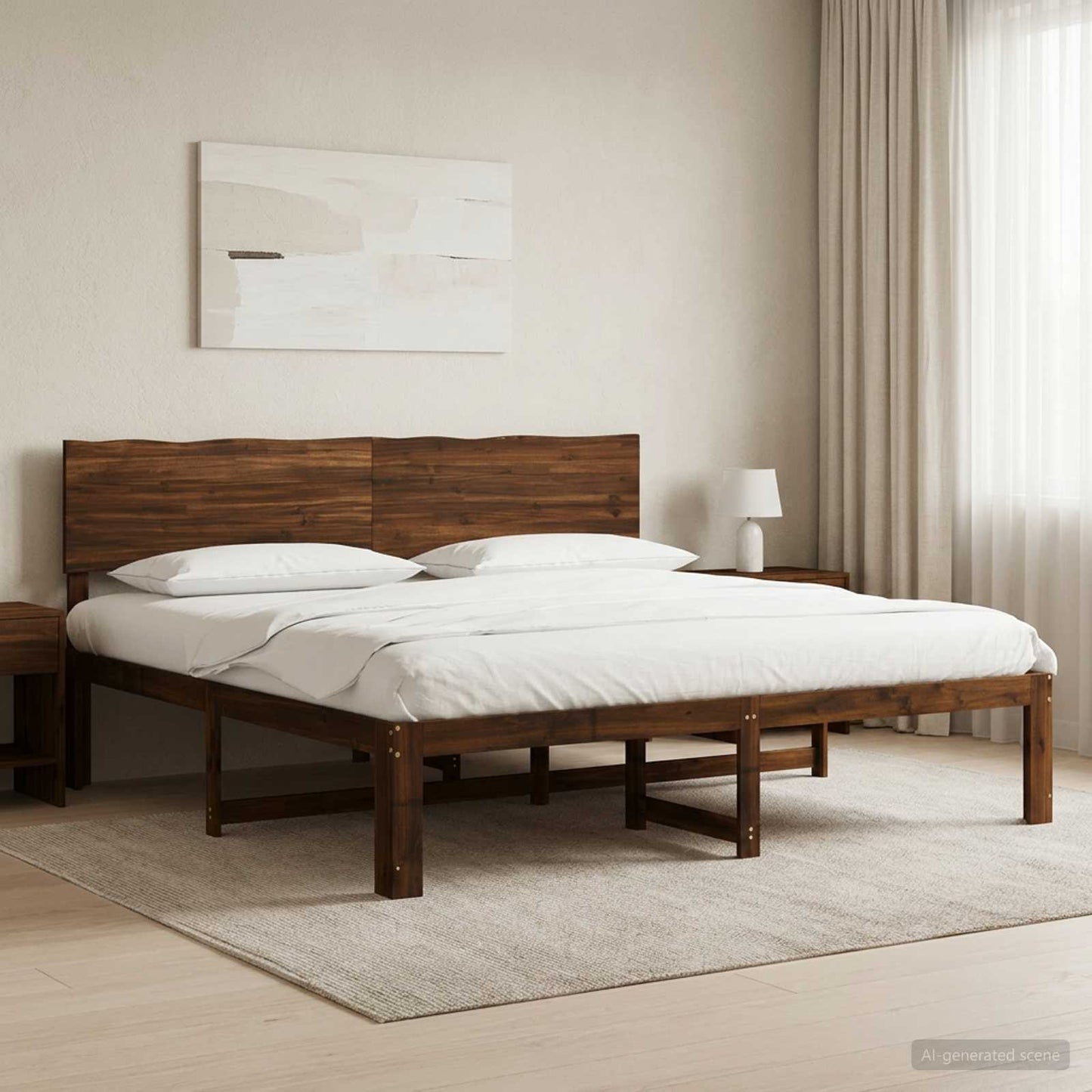 vidaXL Double Bed Frame with Headboard ROSTOCK Dark Brown 200 x 200 cm