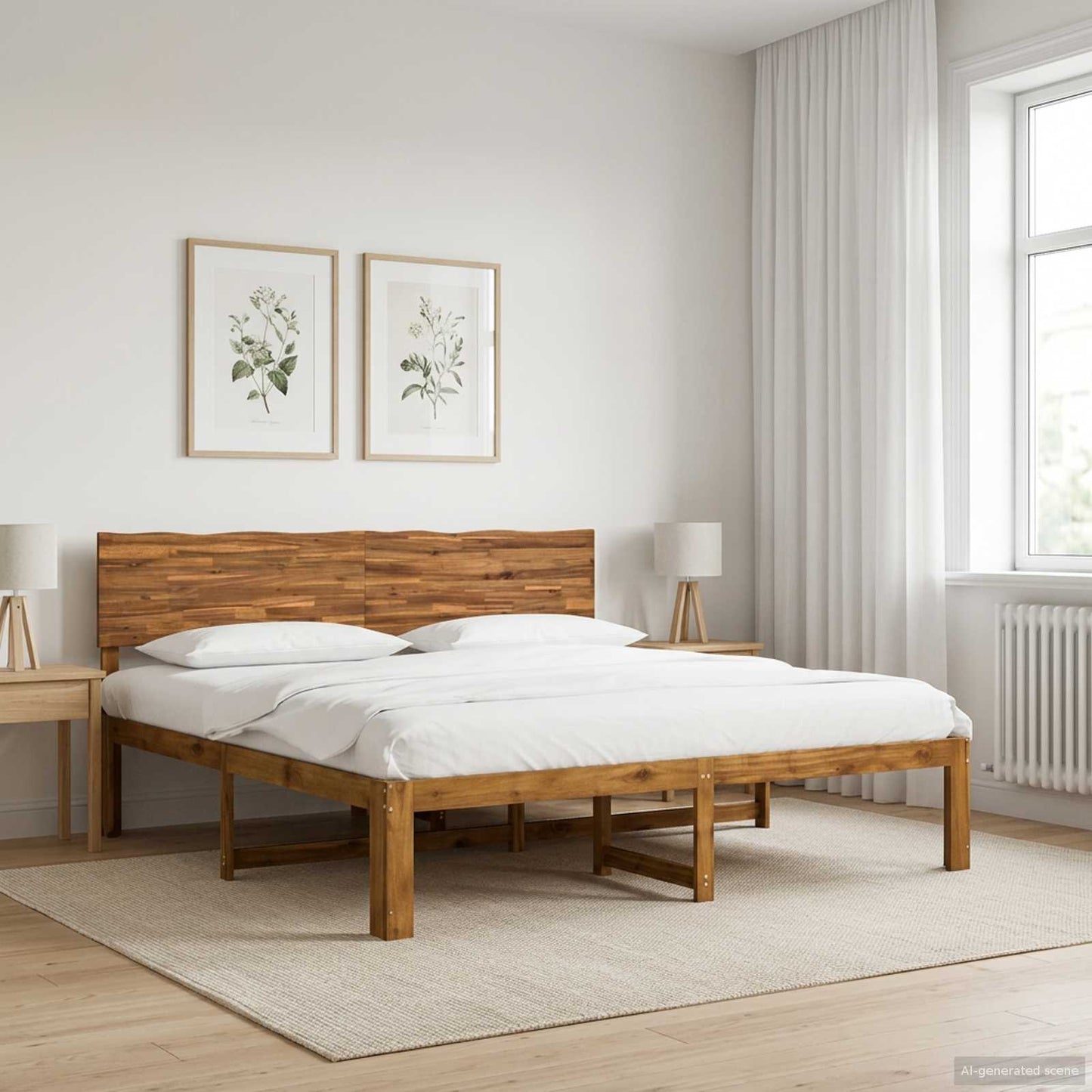 vidaXL Double Bed Frame with Headboard ROSTOCK Natural 200 x 200 cm