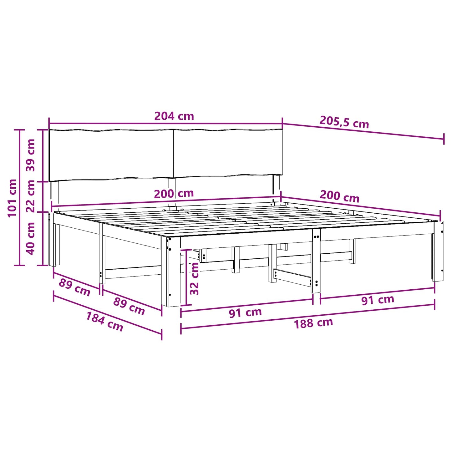 vidaXL Double Bed Frame with Headboard ROSTOCK White 200 x 200 cm