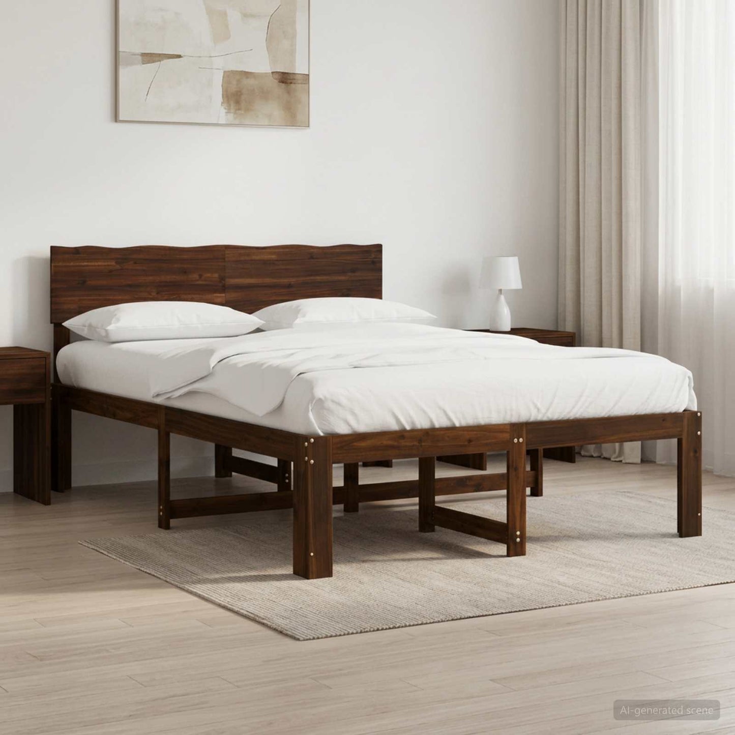 vidaXL Double Bed Frame with Headboard ROSTOCK Dark Brown 150 x 200 cm