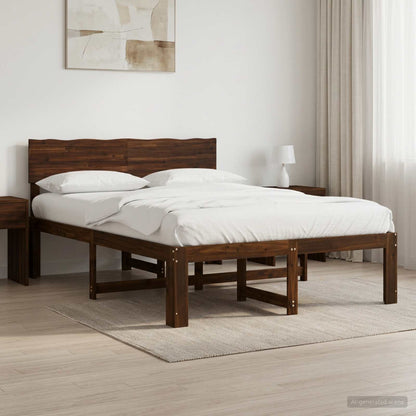 vidaXL Double Bed Frame with Headboard ROSTOCK Dark Brown 150 x 200 cm