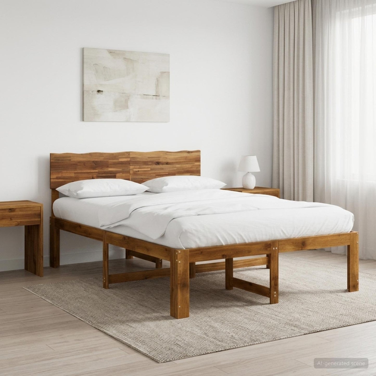 vidaXL Double Bed Frame with Headboard ROSTOCK Natural 150 x 200 cm