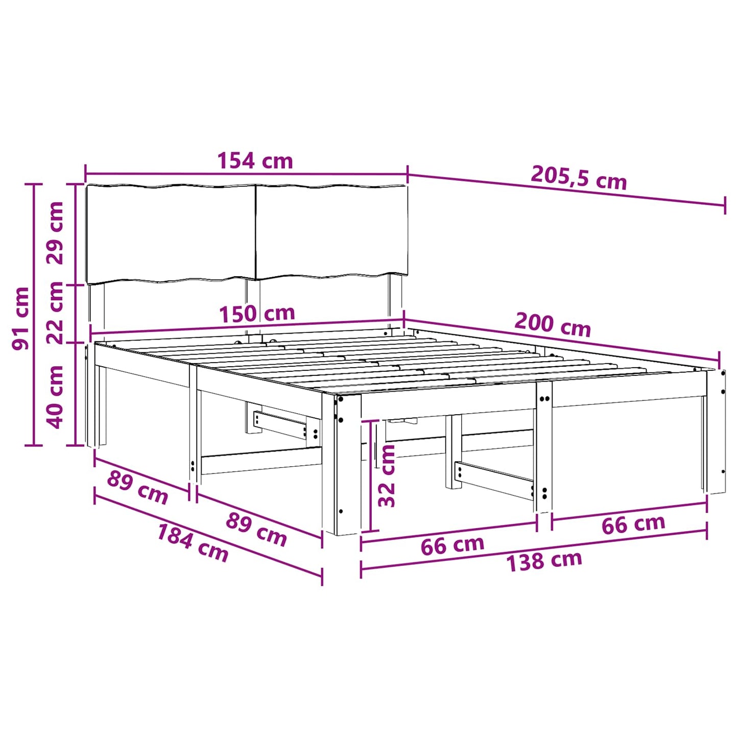 vidaXL Double Bed Frame with Headboard ROSTOCK White 150 x 200 cm