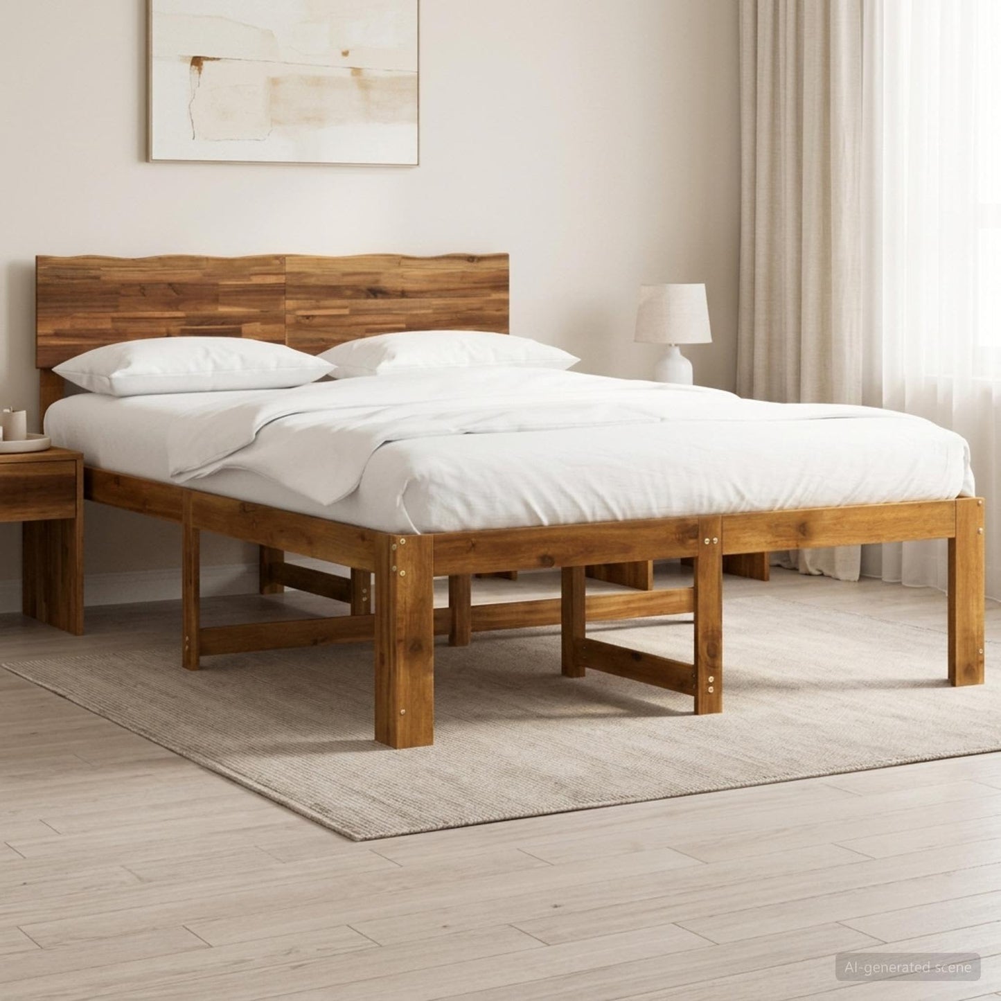 vidaXL Double Bed Frame with Headboard ROSTOCK Natural 160 x 200 cm