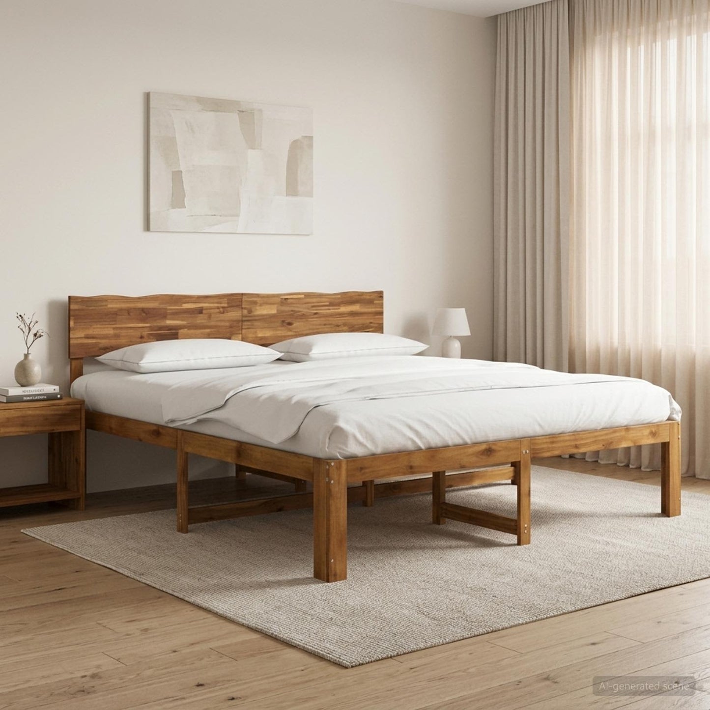 vidaXL Double Bed Frame with Headboard ROSTOCK Natural 180 x 200 cm