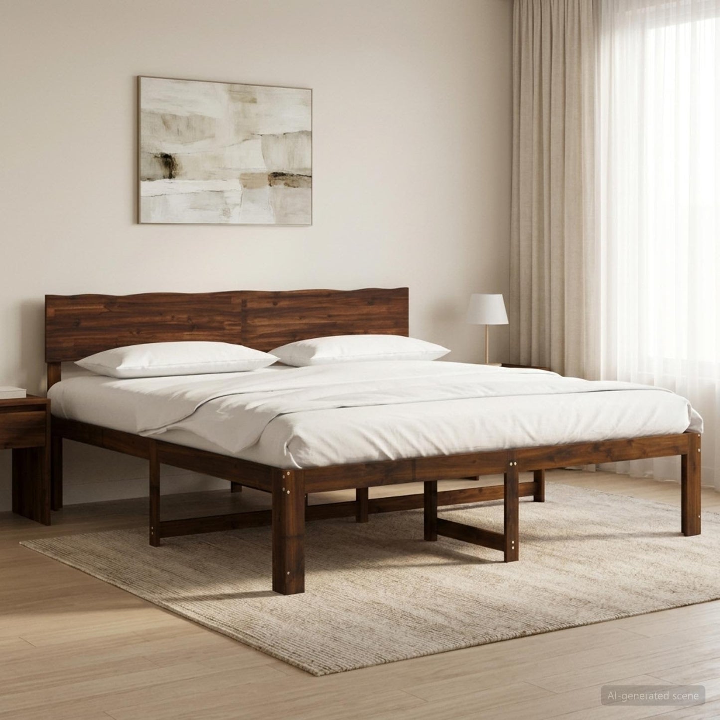 vidaXL Double Bed Frame with Headboard ROSTOCK Dark Brown 200 x 200 cm