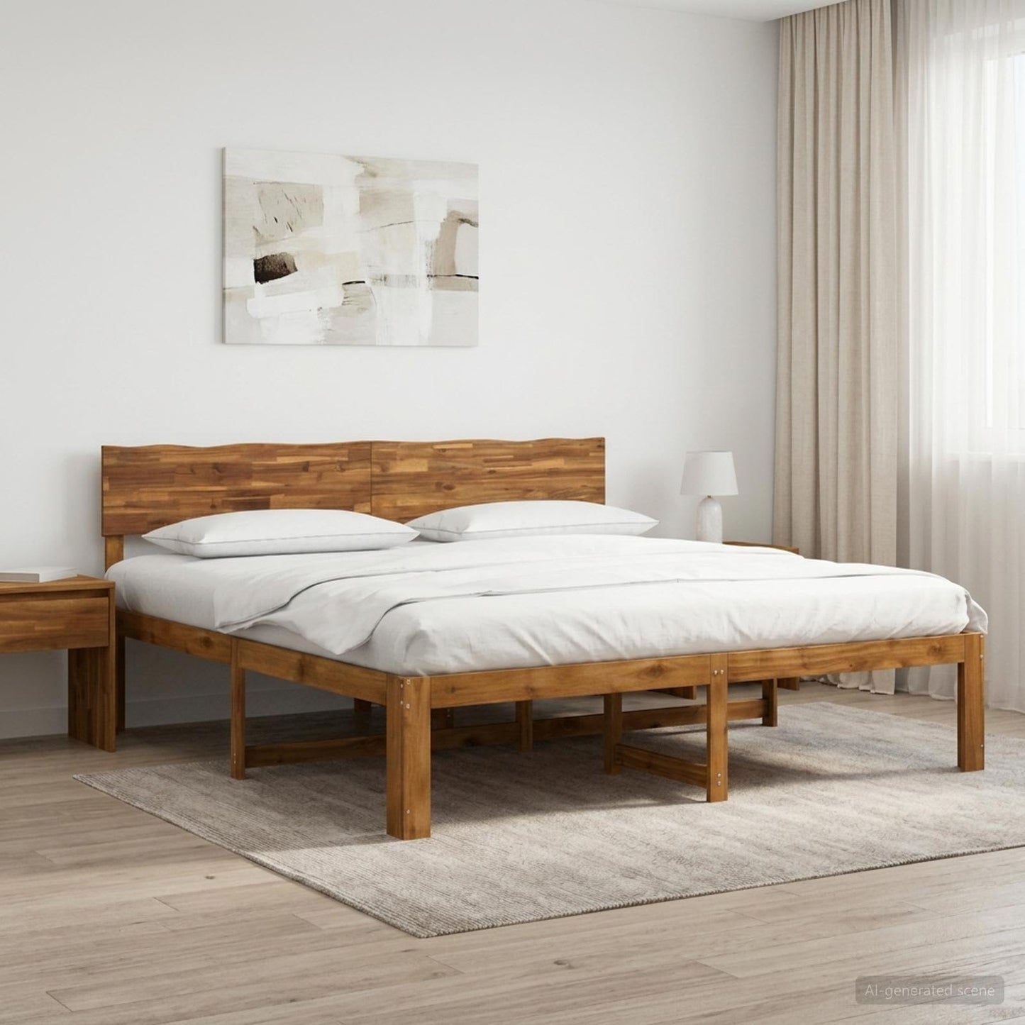 vidaXL Double Bed Frame with Headboard ROSTOCK Natural 200 x 200 cm