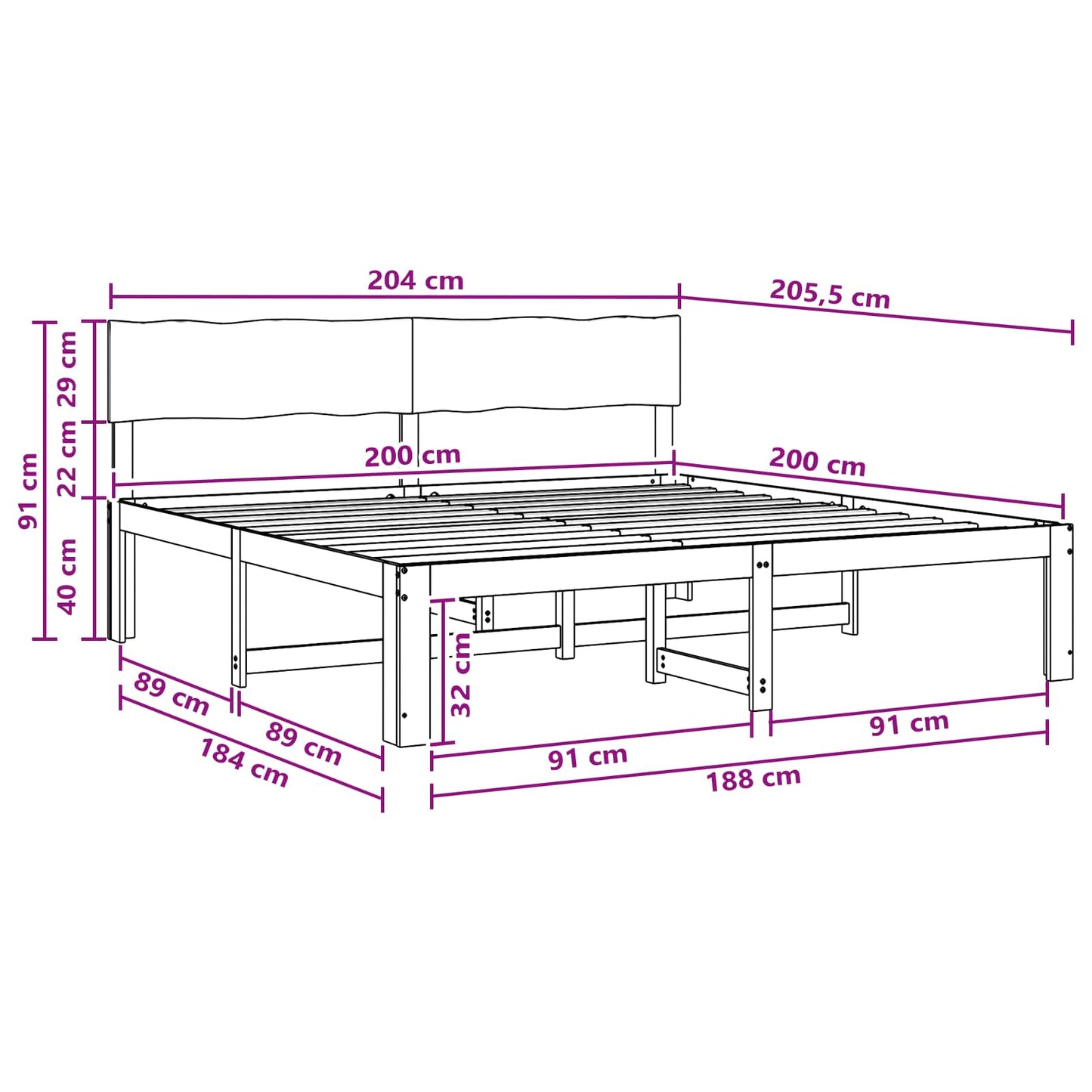 vidaXL Double Bed Frame with Headboard ROSTOCK White 200 x 200 cm