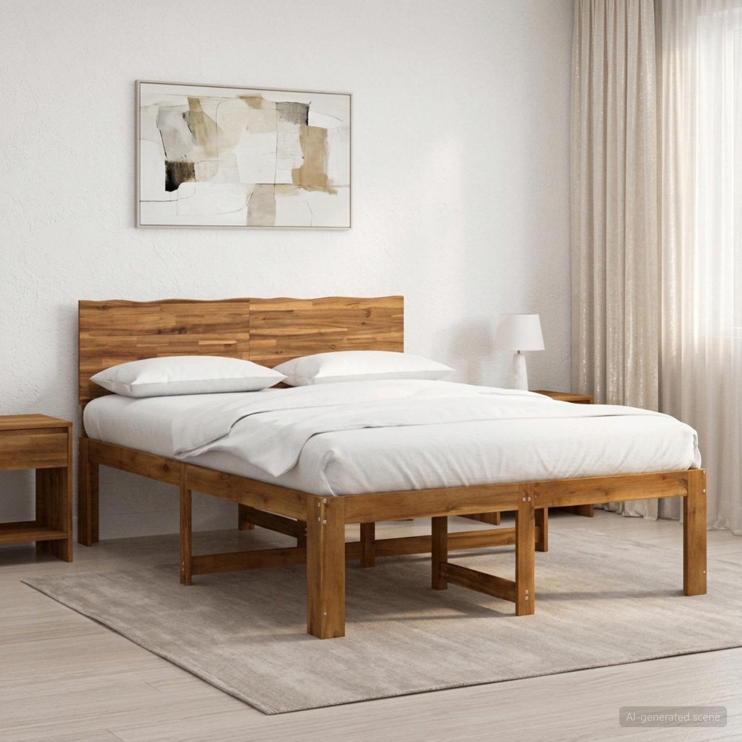 vidaXL Double Bed Frame with Headboard ROSTOCK Natural 135 x 190 cm