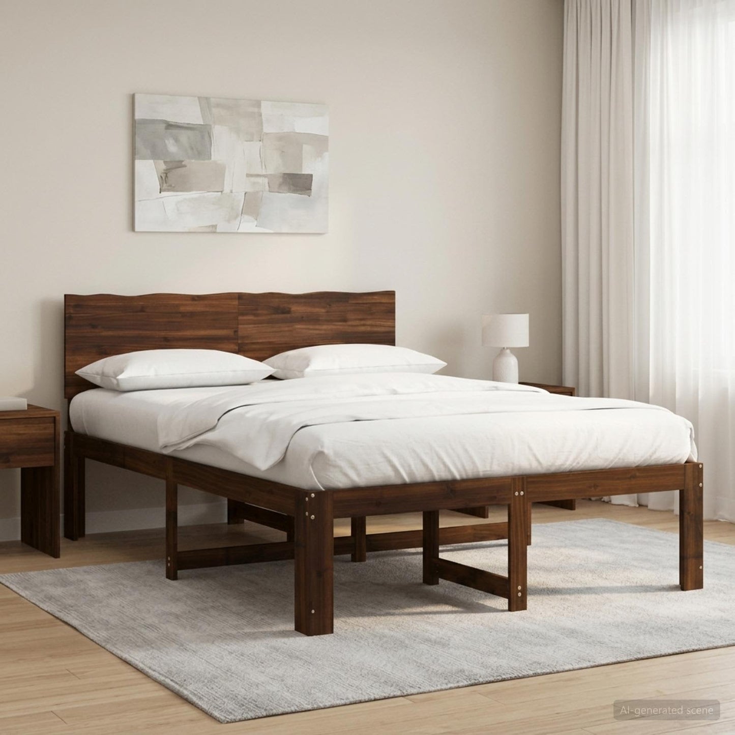 vidaXL Double Bed Frame with Headboard ROSTOCK Dark Brown 150 x 200 cm