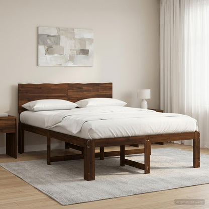 vidaXL Double Bed Frame with Headboard ROSTOCK Dark Brown 150 x 200 cm