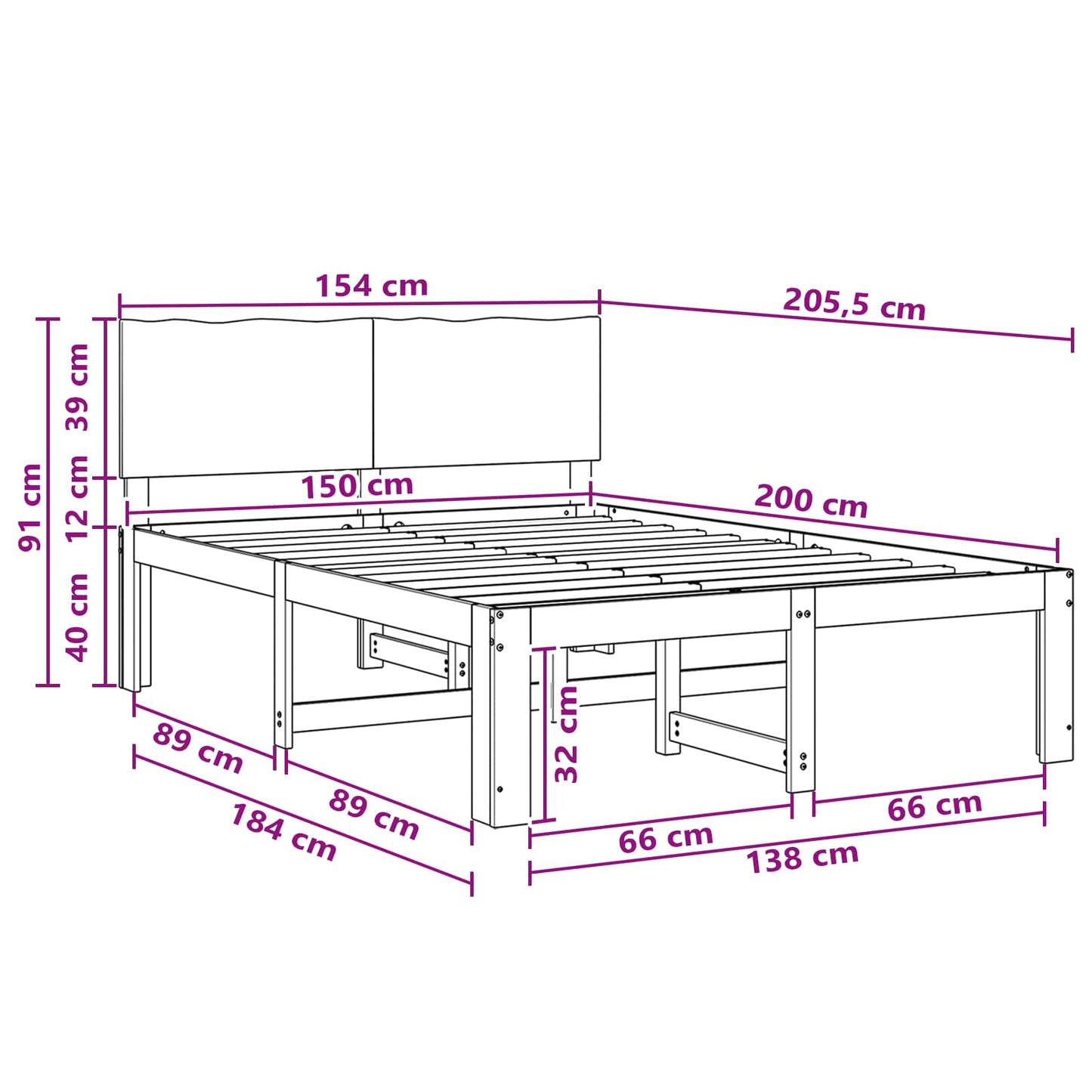vidaXL Double Bed Frame with Headboard ROSTOCK Dark Brown 150 x 200 cm