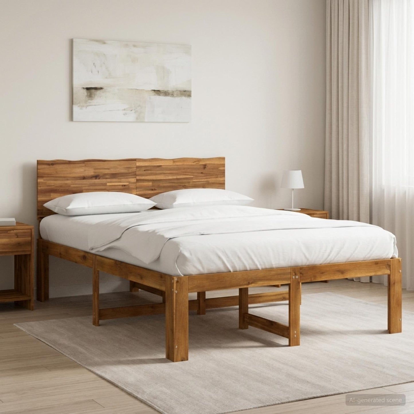 vidaXL Double Bed Frame with Headboard ROSTOCK Natural 150 x 200 cm