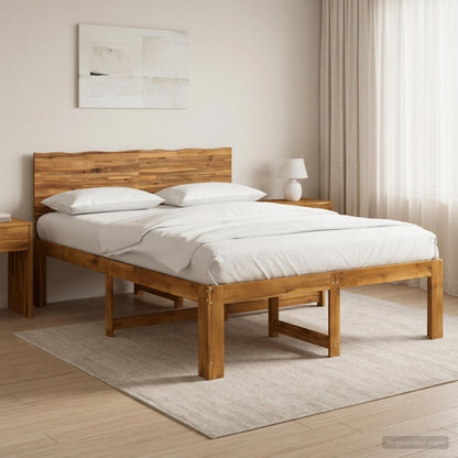 vidaXL Double Bed Frame with Headboard ROSTOCK Natural 160 x 200 cm