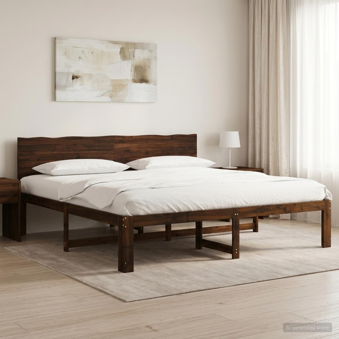 vidaXL Double Bed Frame with Headboard ROSTOCK Dark Brown 200 x 200 cm