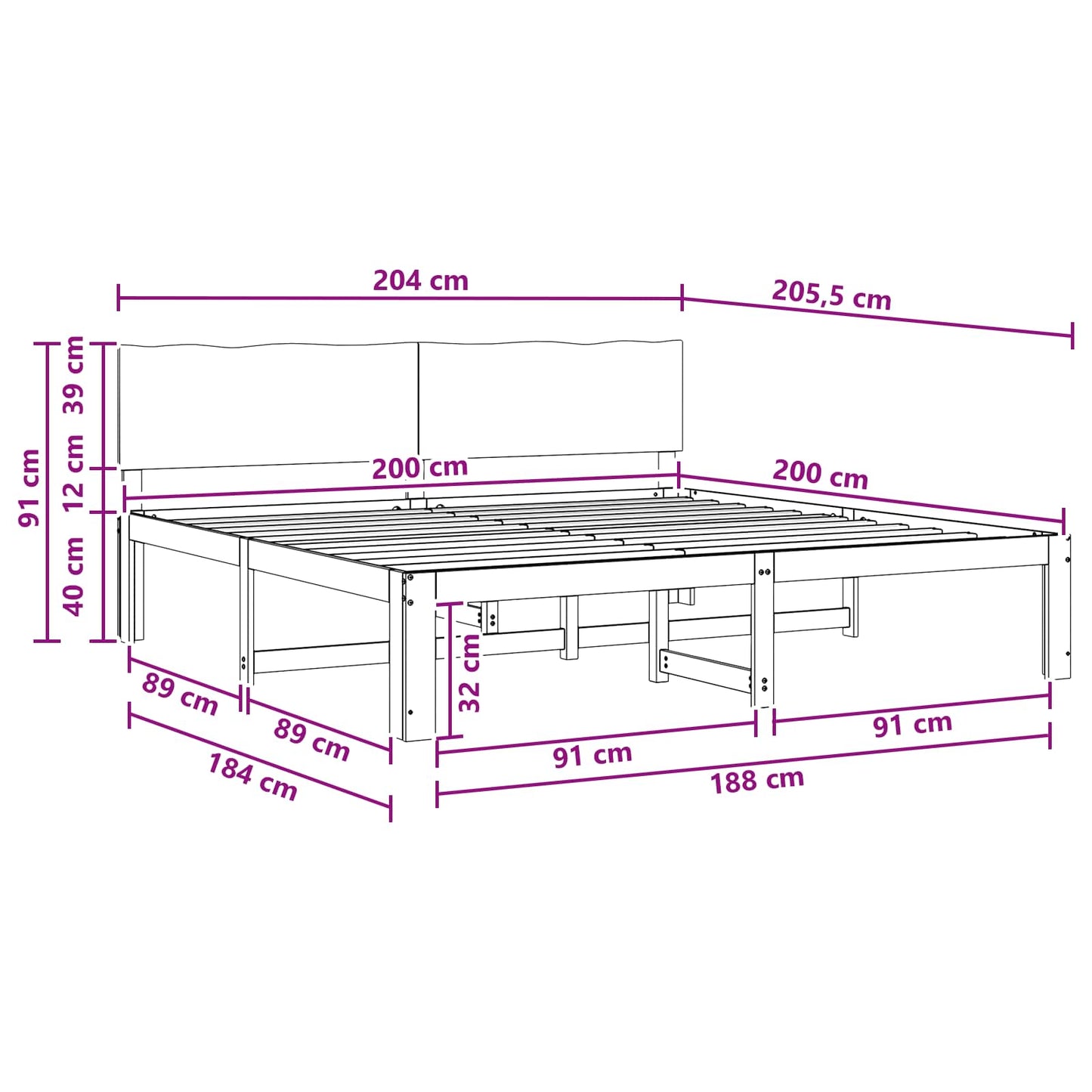 vidaXL Double Bed Frame with Headboard ROSTOCK White 200 x 200 cm