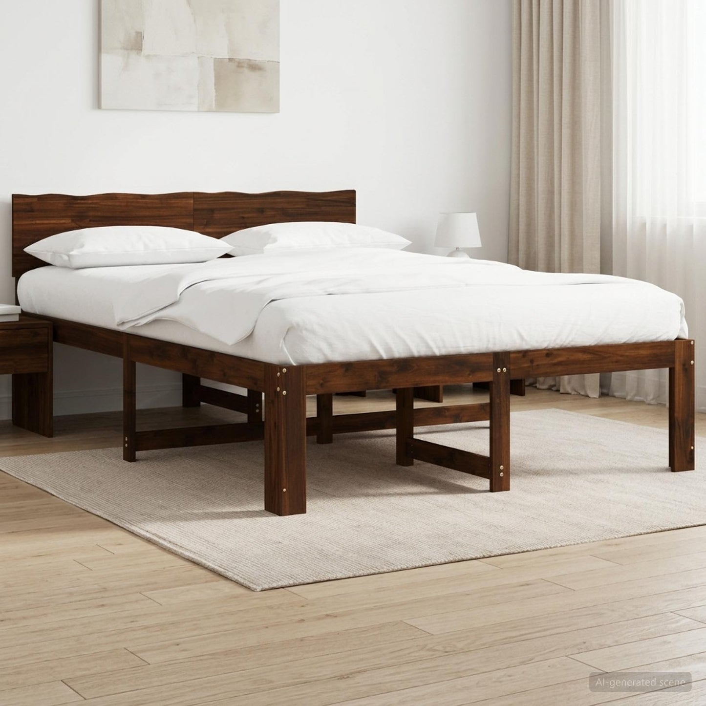 vidaXL Double Bed Frame with Headboard ROSTOCK Dark Brown 150 x 200 cm